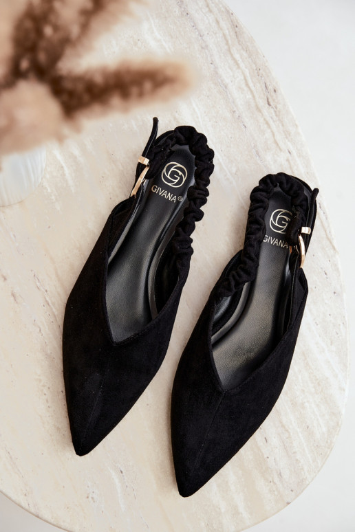 Ballerine con talloni aperti, nastri decorativi e fibbie color nero Harton