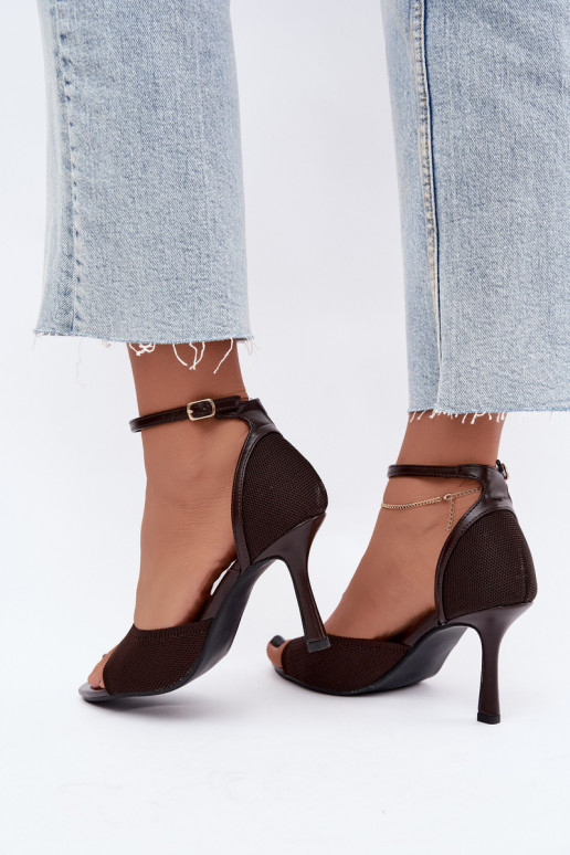 Sandali da donna con tacchi sottili color cioccolato Galya