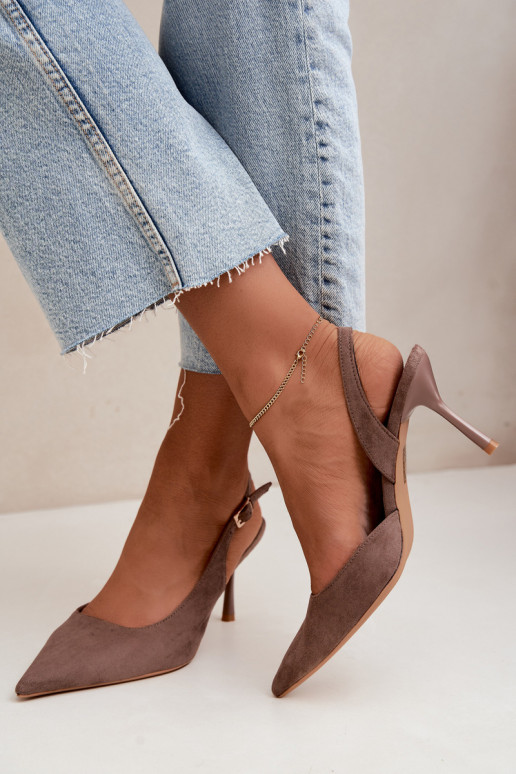 Sandali in suede sintetico Czekolado Cassy con tacco sottile color khaki
