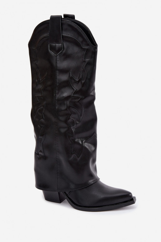 stivali alti in stile cowboy con tacco e choleika cucita in nero Terise