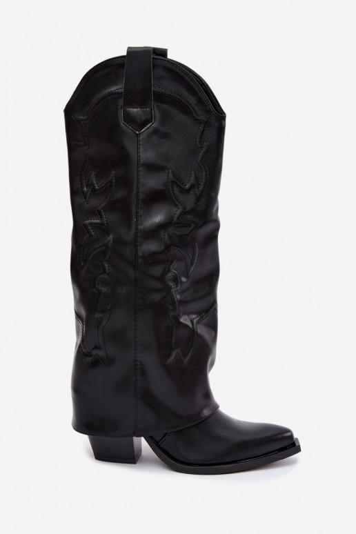 stivali alti in stile cowboy con tacco e choleika cucita in nero Terise