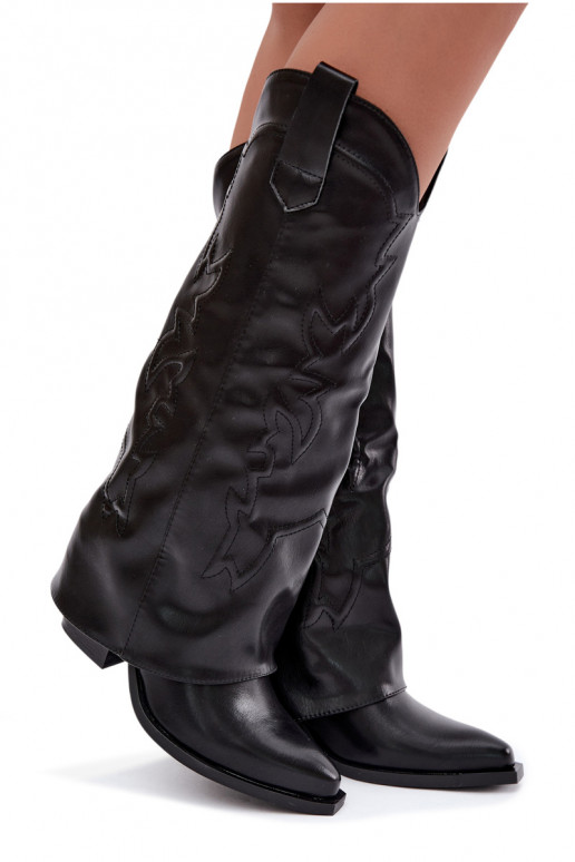 stivali alti in stile cowboy con tacco e choleika cucita in nero Terise
