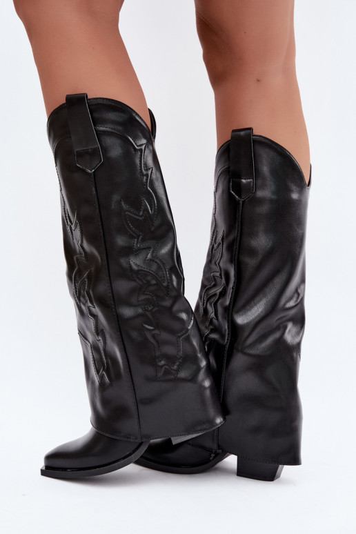 stivali alti in stile cowboy con tacco e choleika cucita in nero Terise