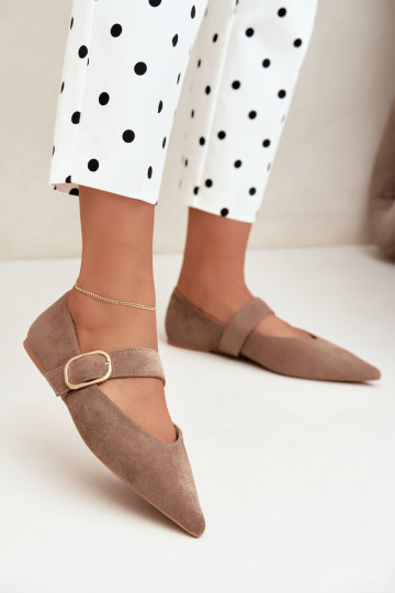 ballerine da donna con cinturini e fibbie color sabbia Melby 2