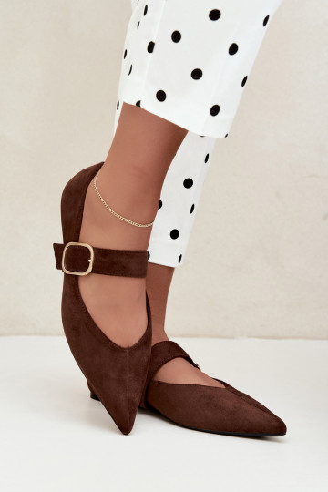 ballerine da donna con cinturini e fibbie color marrone Melby