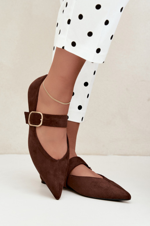 ballerine da donna con cinturini e fibbie color marrone Melby