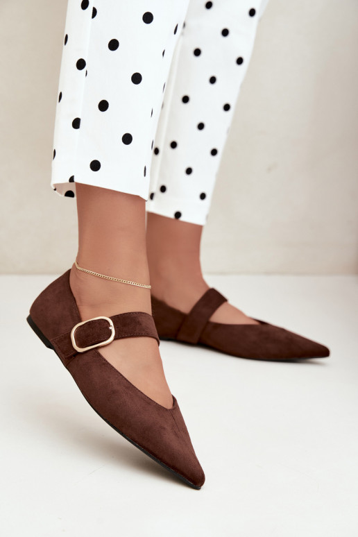 ballerine da donna con cinturini e fibbie color marrone Melby