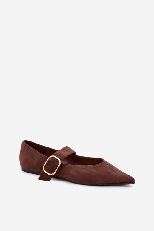ballerine da donna con cinturini e fibbie color marrone Melby