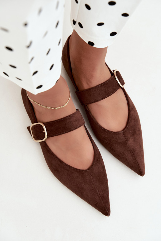 ballerine da donna con cinturini e fibbie color marrone Melby