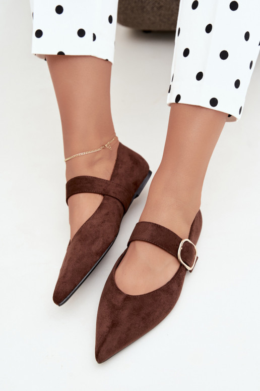 ballerine da donna con cinturini e fibbie color marrone Melby