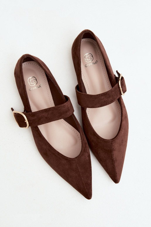 ballerine da donna con cinturini e fibbie color marrone Melby