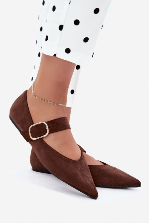 ballerine da donna con cinturini e fibbie color marrone Melby