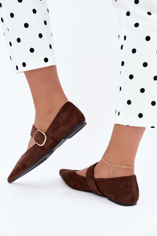 ballerine da donna con cinturini e fibbie color marrone Melby