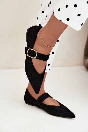 ballerine da donna con cinturini e fibbie color nero Melby