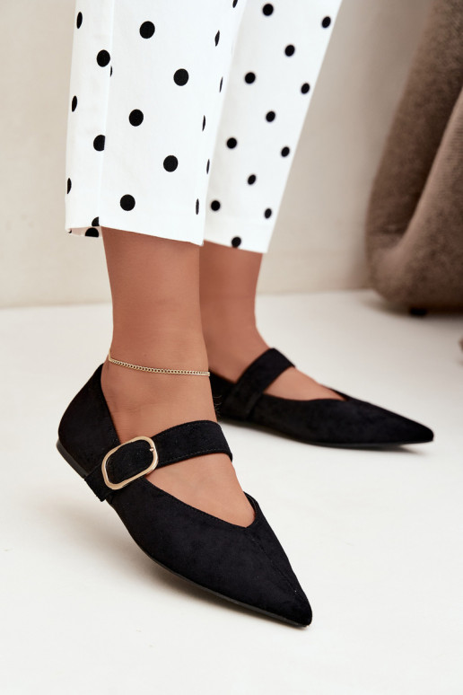 ballerine da donna con cinturini e fibbie color nero Melby
