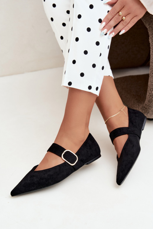 ballerine da donna con cinturini e fibbie color nero Melby