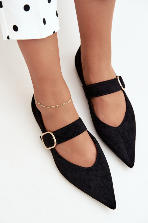 ballerine da donna con cinturini e fibbie color nero Melby