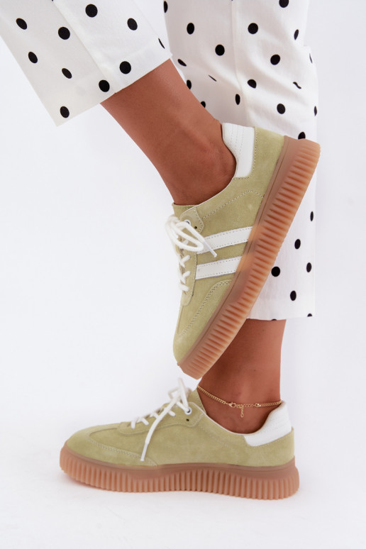 Sneakers lime in finta suede con piattaforma