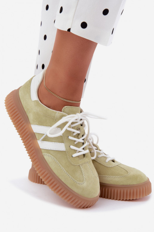 Sneakers lime in finta suede con piattaforma