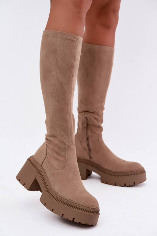 stivali alti da donna con plateau color sabbia Florinne