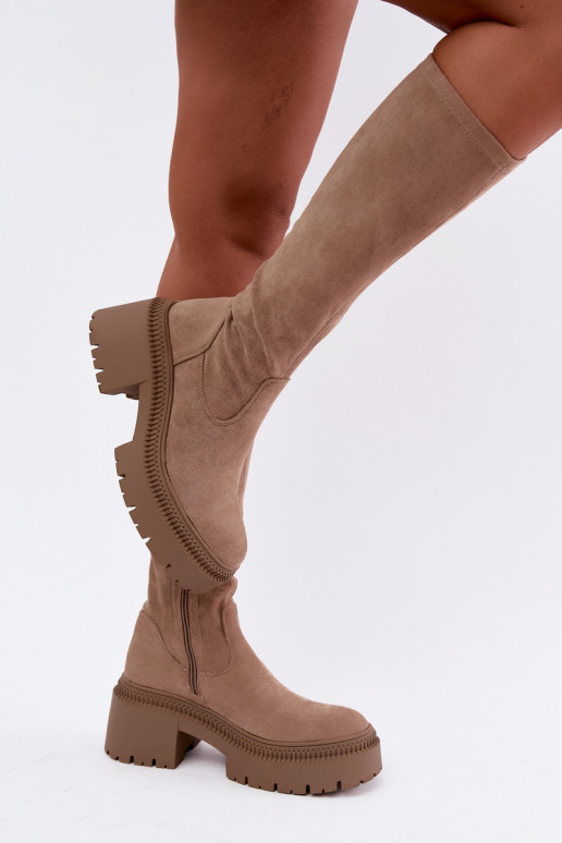 stivali alti da donna con plateau color sabbia Florinne