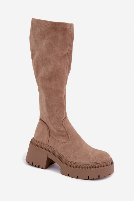 stivali alti da donna con plateau color sabbia Florinne