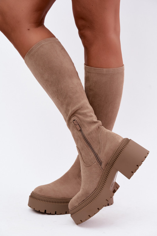 stivali alti da donna con plateau color sabbia Florinne