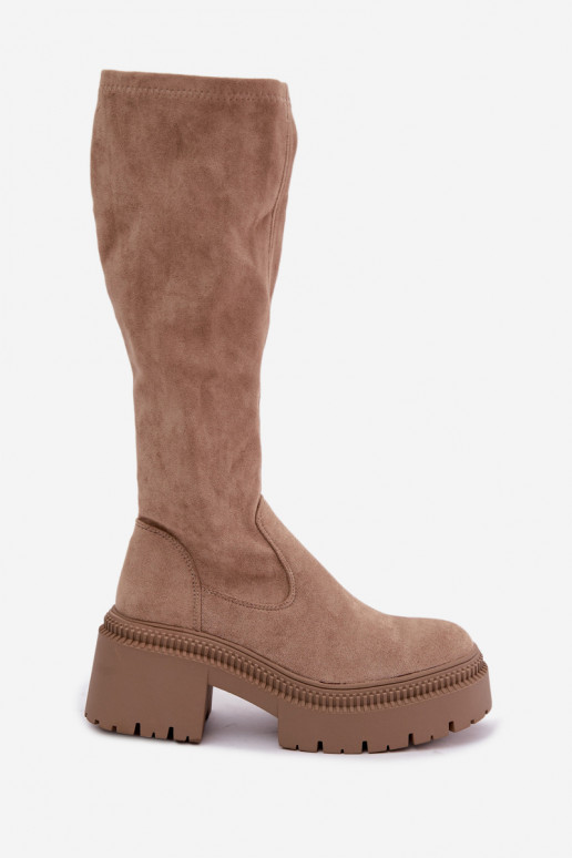 stivali alti da donna con plateau color sabbia Florinne