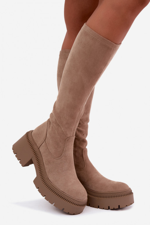 stivali alti da donna con plateau color sabbia Florinne