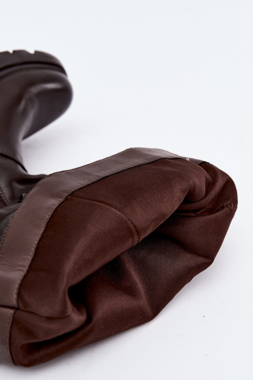 stivali alti da donna con tacco largo e fiocchi in colore marrone Amely