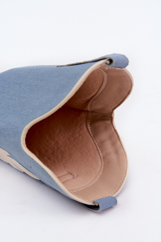 stivali alti in stile cowboy con tacco in denim marrone