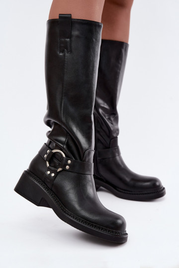 Stivali alti da donna con dettagli decorativi in colore nero Rileta