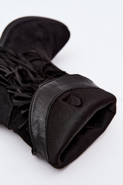 Stivaletti da donna in stile cowboy con frange e decorazioni in colore nero Perlia
