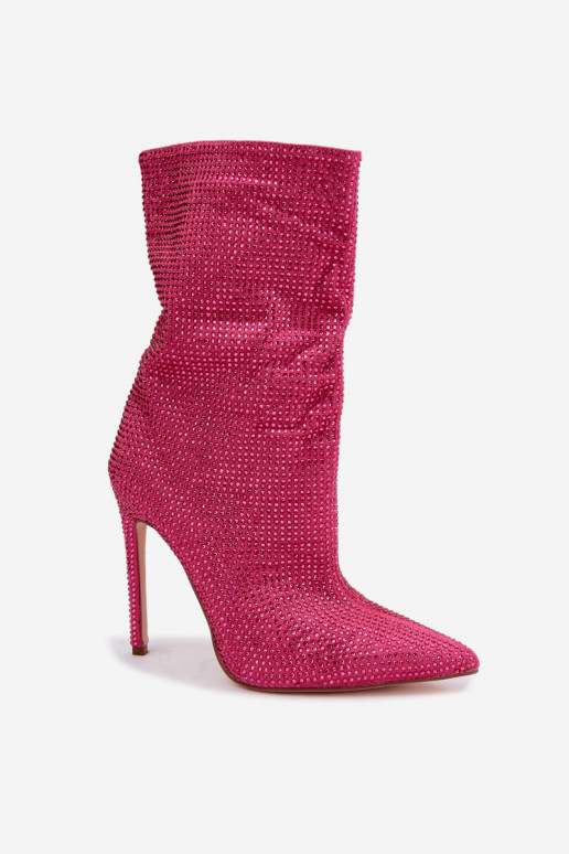 Stivaletti da donna decorati con tacco sottile in colore rosa Galessa