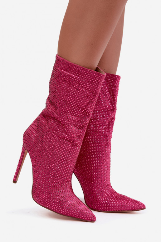 Stivaletti da donna decorati con tacco sottile in colore rosa Galessa