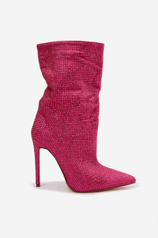 Stivaletti da donna decorati con tacco sottile in colore rosa Galessa