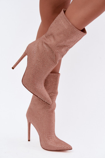 Stivaletti da donna decorati con tacco sottile in colore champagne Galessa 2