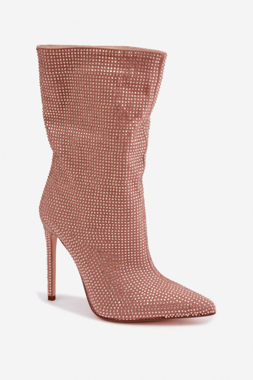 Stivaletti da donna decorati con tacco sottile in colore champagne Galessa