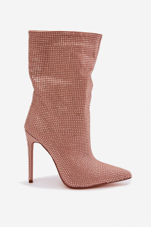 Stivaletti da donna decorati con tacco sottile in colore champagne Galessa