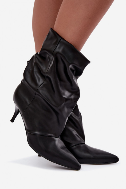 Stivaletti da donna slouchy slip-on con tacco sottile in colore nero Harissa