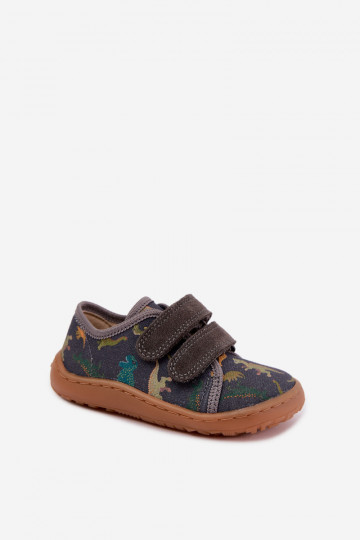 Pantofole Barefoot per bambini con dinosauri Froddo Canvas G1700440-31 Grigie
