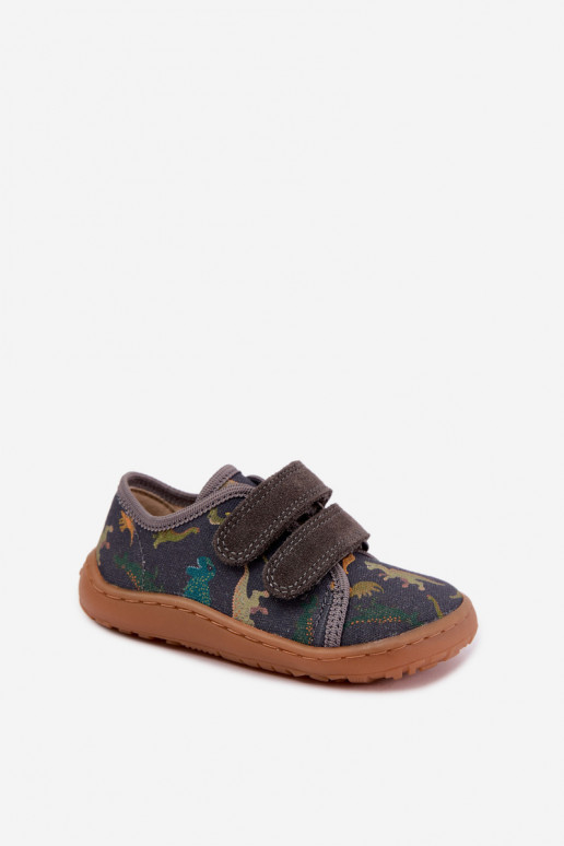 Pantofole Barefoot per bambini con dinosauri Froddo Canvas G1700440-31 Grigie