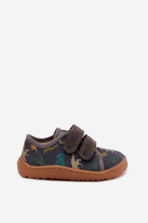Pantofole Barefoot per bambini con dinosauri Froddo Canvas G1700440-31 Grigie