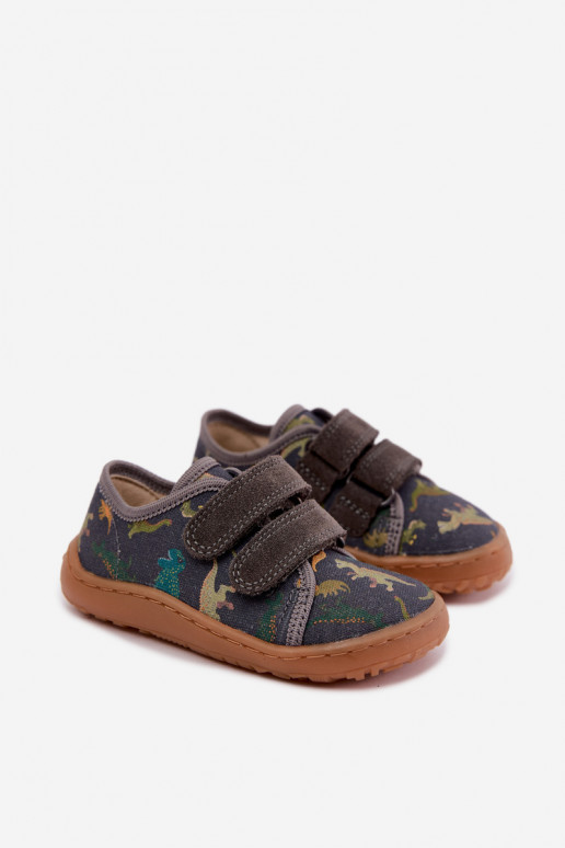 Pantofole Barefoot per bambini con dinosauri Froddo Canvas G1700440-31 Grigie
