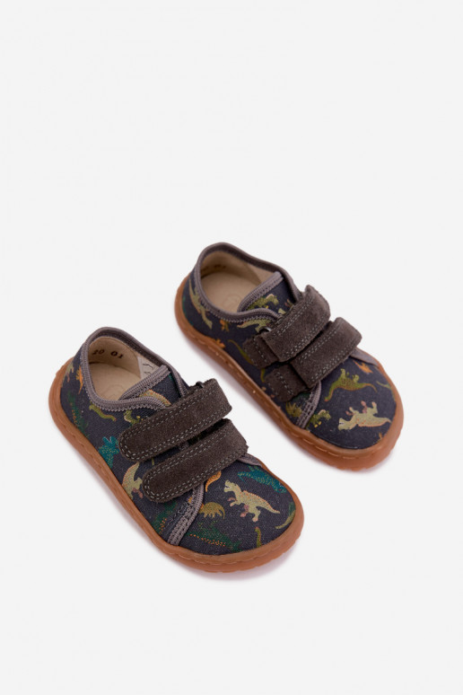 Pantofole Barefoot per bambini con dinosauri Froddo Canvas G1700440-31 Grigie