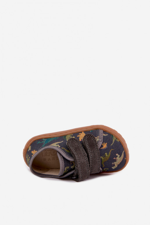 Pantofole Barefoot per bambini con dinosauri Froddo Canvas G1700440-31 Grigie