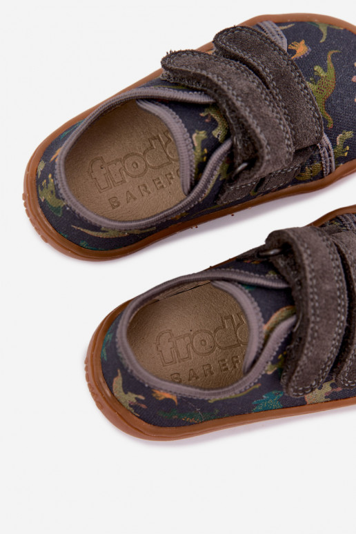 Pantofole Barefoot per bambini con dinosauri Froddo Canvas G1700440-31 Grigie