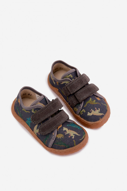 Pantofole Barefoot per bambini con dinosauri Froddo Canvas G1700440-31 Grigie