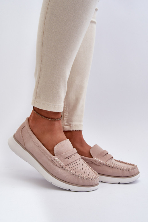 Mocassini in suede su piattaforma Sergio Leone SP012 beige