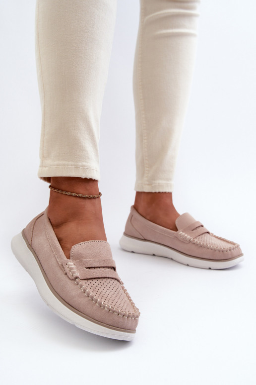 Mocassini in suede su piattaforma Sergio Leone SP012 beige